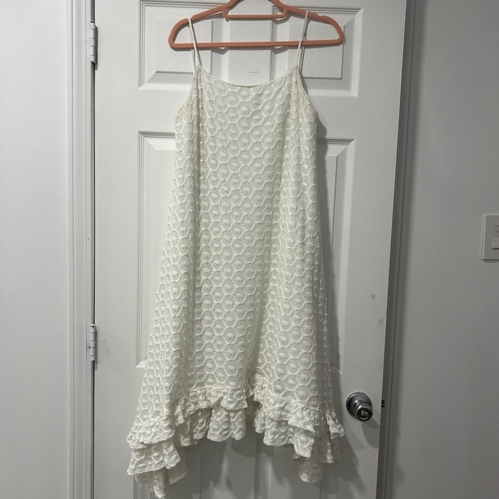 Anthropologie Crochet Ruffle Hem MIDI Dress White Summer Concert Dress Medium